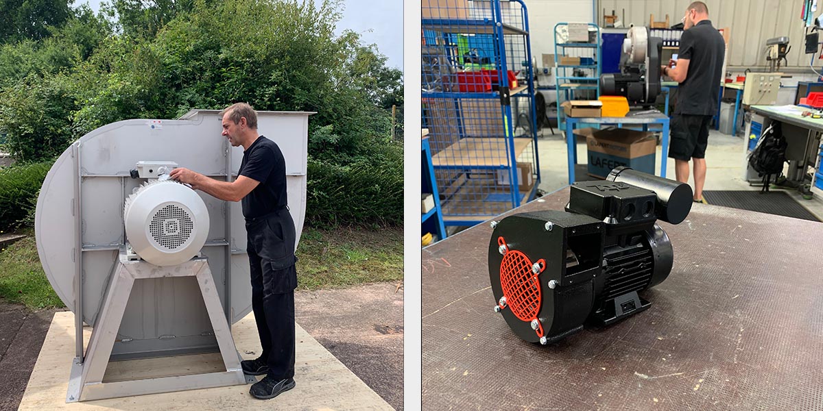 Large Industrial Fan vs Small cabinet-size fan Two images showing how industrial can be very large or small