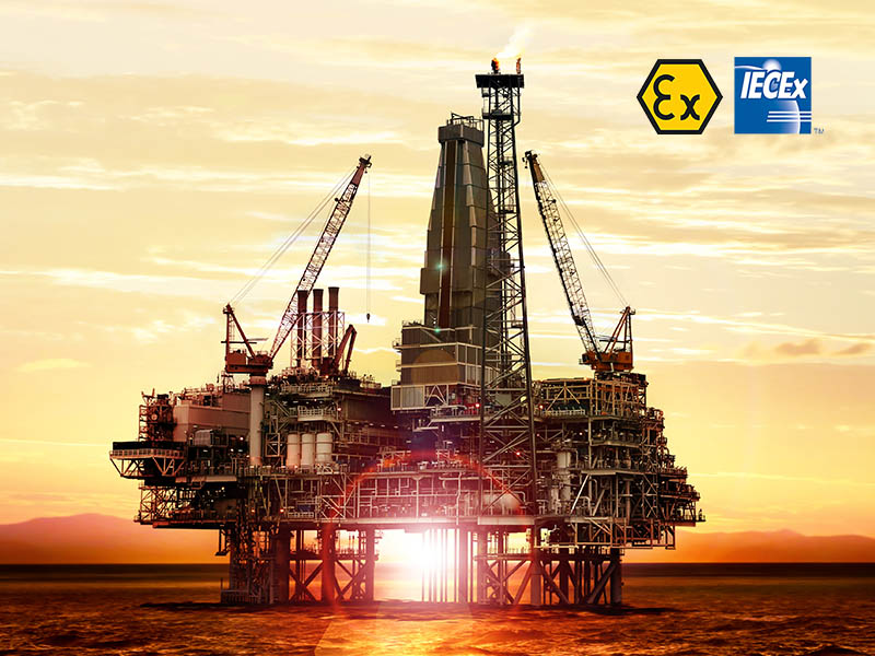 Offshore platform with ATEX and IECEx logos
