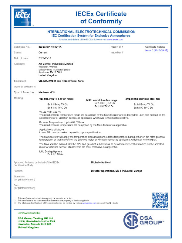 IECEx SIR 18.0011X ACI certificate for IECEx