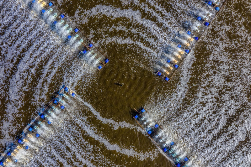 Aerial,View,Of,The,Prawn,Farm,With,Aerator,Pump,In
